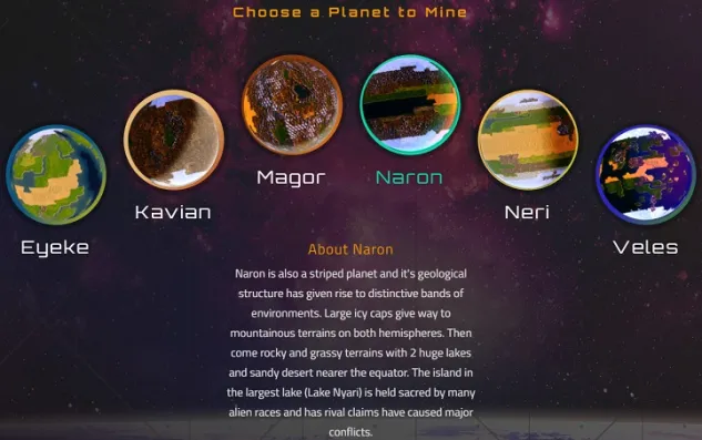 The big 6 planets in the blockchain game Alien Worlds